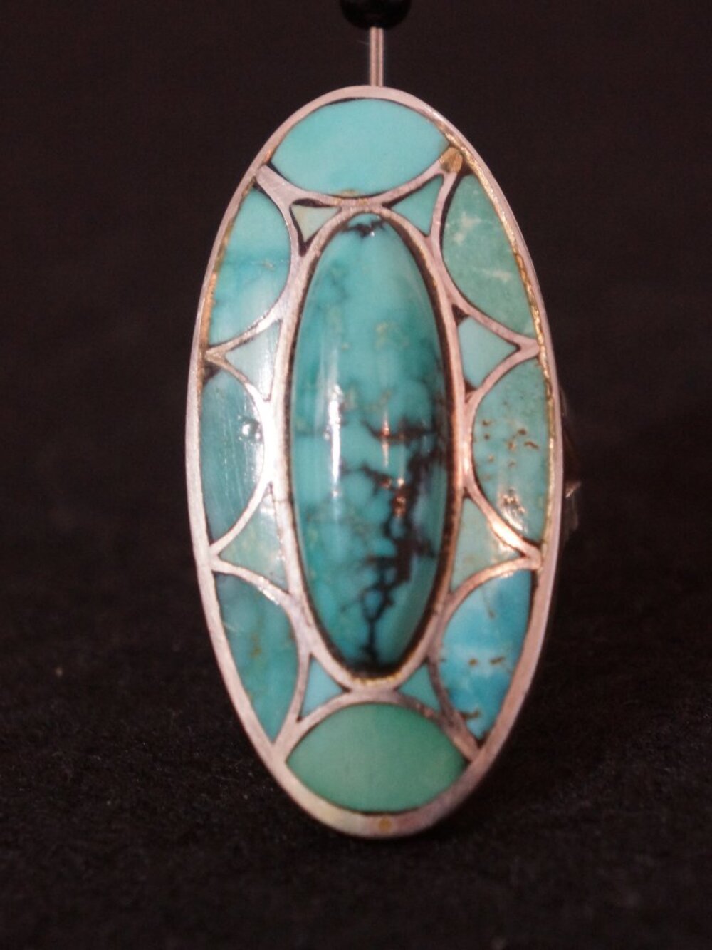 Vintage Navajo Darrell J Sterling Turquoise Inlay Ring DJS 925 Size 6.5